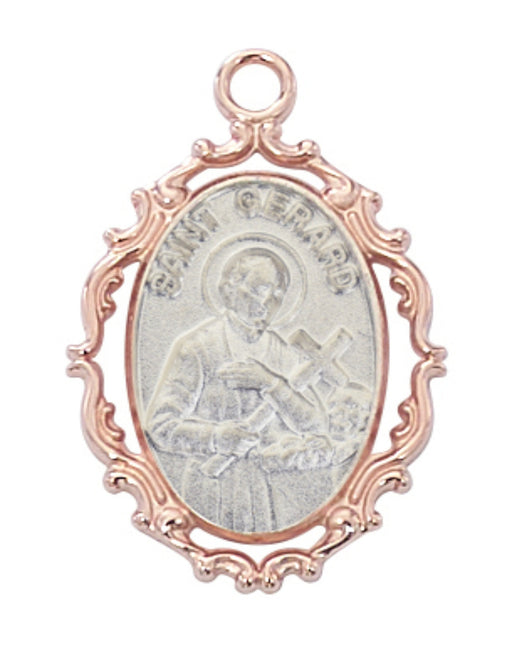 St. Gerard Medal Rose Gold Over Plated Sterling Silver with 18 inch Gold Plated Brass Chain