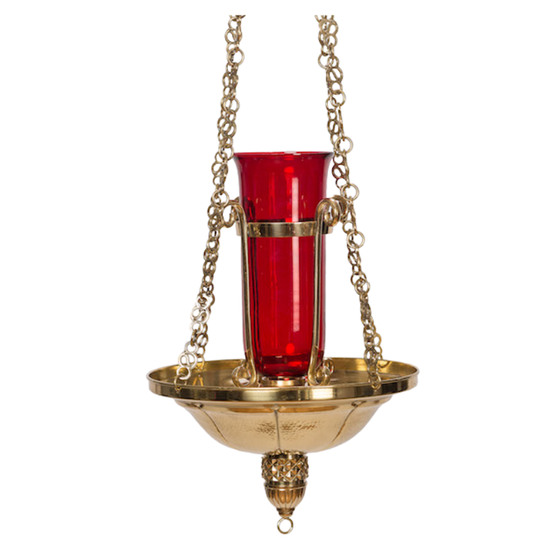 38" Traditional Altar Hanging Sanctuary Lamp Traditional Hanging Sanctuary Lamp Polished Brass and Lacquered