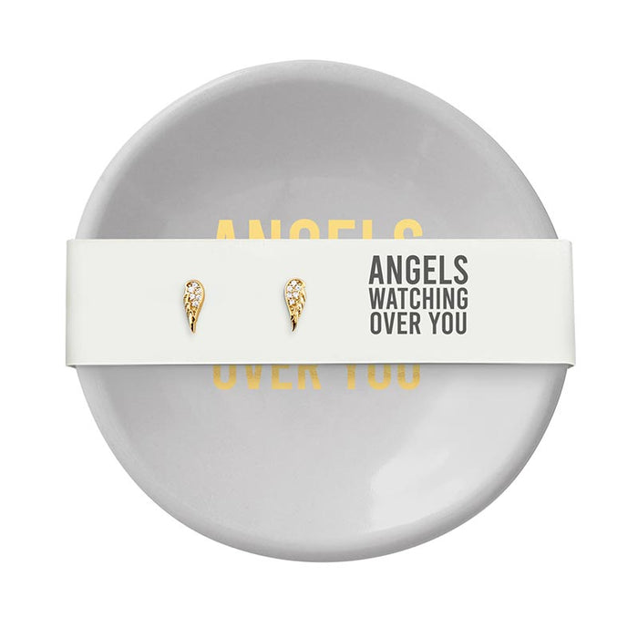 3" Ceramic Ring Dish with Earrings - Angels Watching Over You