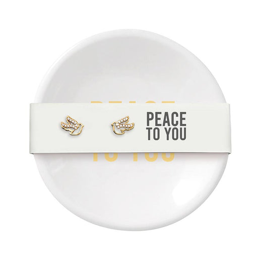 3" Ceramic Ring Dish with Earrings - Peace to You