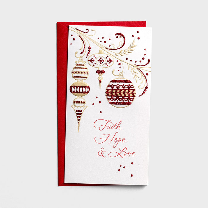 3 Christmas Greeting Cards - Faith, Hope & Love - MoneyGift Card