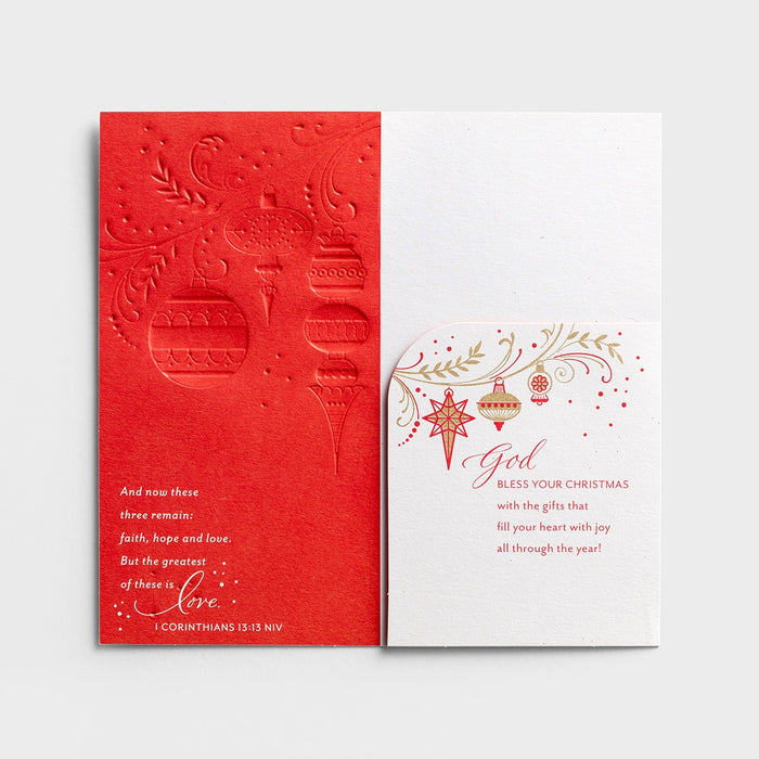 3 Christmas Greeting Cards - Faith, Hope & Love - MoneyGift Card