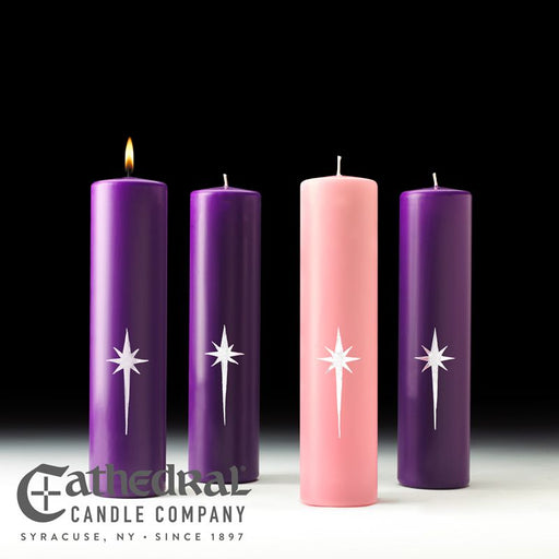 3" X 12" Star of the Magi Advent Stearine Pillar Candle (3 Purple, 1 Rose)