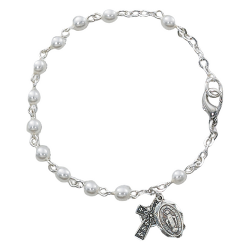 3mm Irish Pearl Bracelet with Celtic Cross and Miraculous Medal Bracelet Faith Bracelets Gifts for All occasion