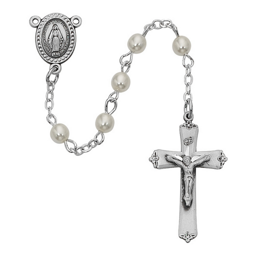 3mm Pearl Beads Pewter Miraculous Medal Rosary Rosary Catholic Gifts Catholic Presents Rosary Gifts
