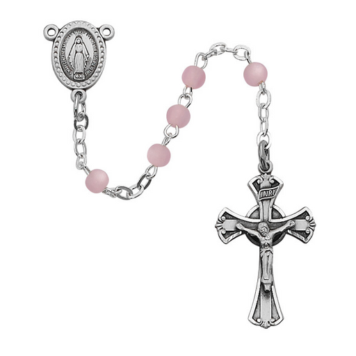 3mm Pink Pearl Beads Pewter Miraculous Medal Rosary Rosary Catholic Gifts Catholic Presents Rosary Gifts