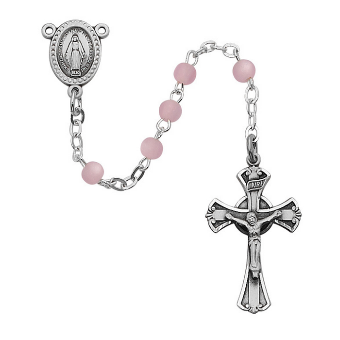 Rosario de medalla milagrosa de plata de ley con perlas rosas de 3 mm