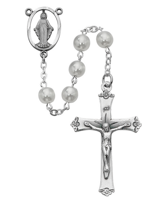 Pearl Rosary with 7mm White Glass Bead