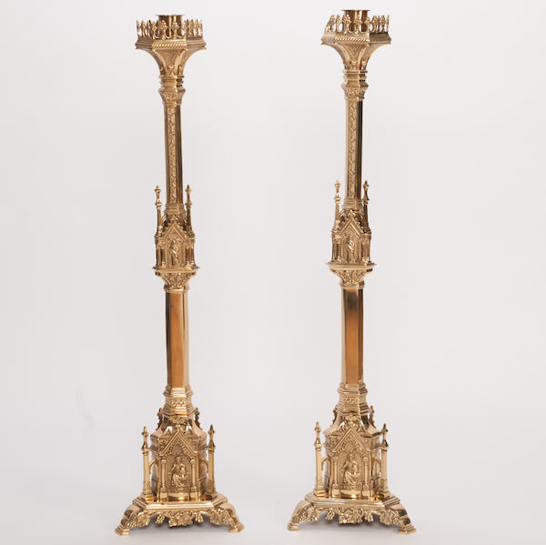 Traditional French Gothic Style 33.5" Crucifix and 41" Candlesticks Altar Set