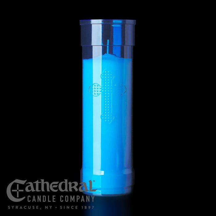 Velas de Vigilia Inserta-Lite® de 5 Días con Cruz - Envase de Plástico - 3 Variantes de Colores - (24 Piezas)