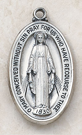 Sterling Silver Miraculous Medal with 27" L Chain
