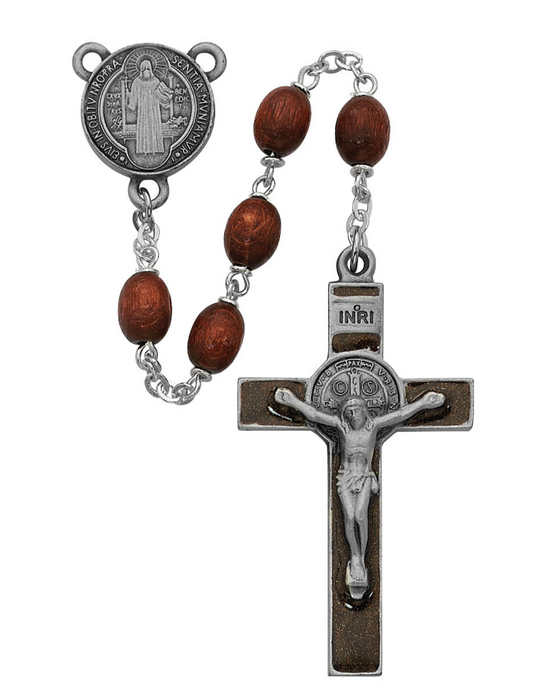 St. Benedict Rosary with 6x8mm Brown Beads