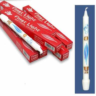 Vela Bautismal de Primera Luz 3/4" x 9-1/4" SFE (24 Piezas)