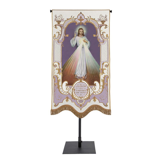 58" H Divine Mercy Vintage Banner with Gold Embroidered Accents and Fringes