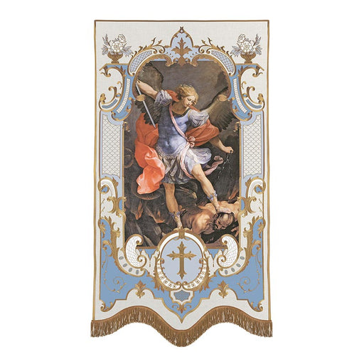 58" H Saint Michael Vintage Banner with Gold Embroidered Accents and Fringes