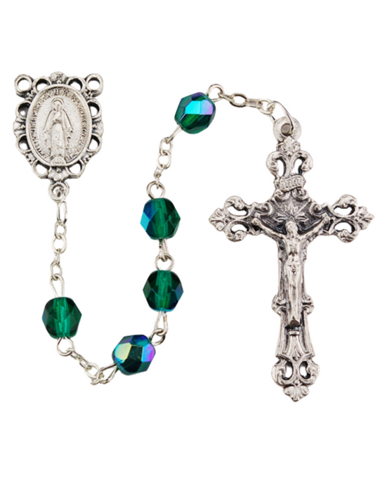May Rosary with 6mm AB Emerald Beads