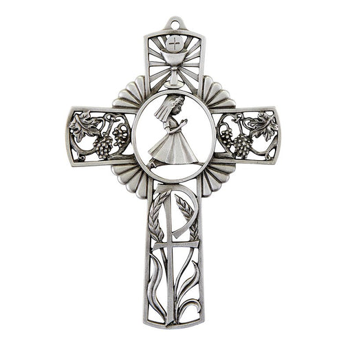 5" First Communion Girl Pewter Wall Cross