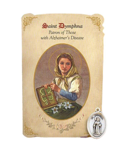 Holy Card St. Dymphna with Alzheimer's Healing Medal Set - 6 Pcs. Per Package