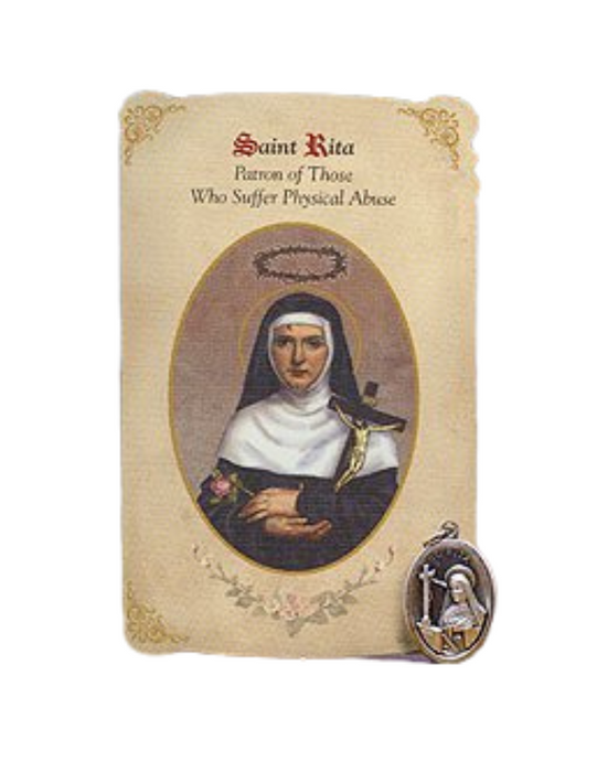 Holy Card St. Rita with Abuse Healing Medal Set - 6 Pcs. Per Package