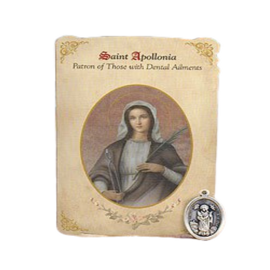 Holy Card St. Apollonia with Tooth Healing Medal Set - 6 Pcs. Per Package