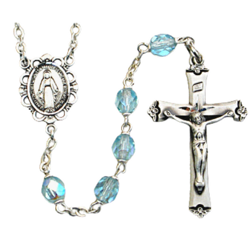 6mm Aqua Beads Miraculous Medal Rosary - March Rosary Catholic Gifts Catholic Presents Rosary Gifts