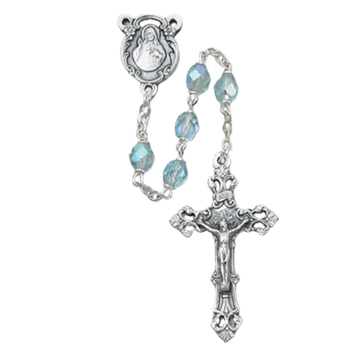6mm Aqua Beads Sacred Heart Rosary - March Rosary Catholic Gifts Catholic Presents Rosary Gifts