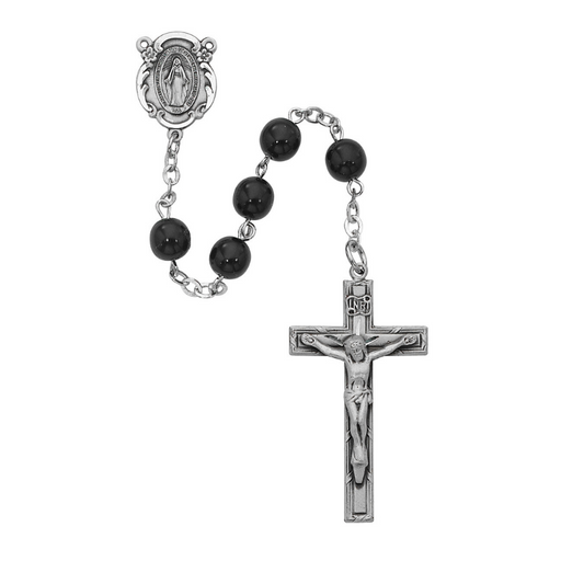 6mm Black Glass Beads Miraculous Medal sterling Silver Rosary Rosary Catholic Gifts Catholic Presents Rosary Gifts 