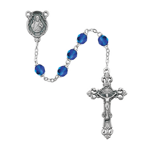 6mm Blue AB Beads Sacred Heart Rosary - September Rosary Catholic Gifts Catholic Presents Rosary Gifts