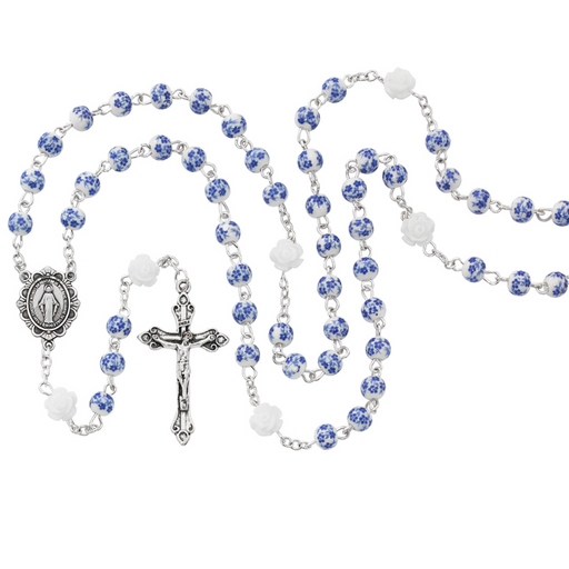 6mm Blue Flower Beads Miraculous Medal Rosary Rosary Catholic Gifts Catholic Presents Rosary Gifts
