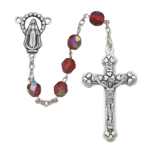 6mm Ruby Beads Blessed Virgin Mary Rosary - July