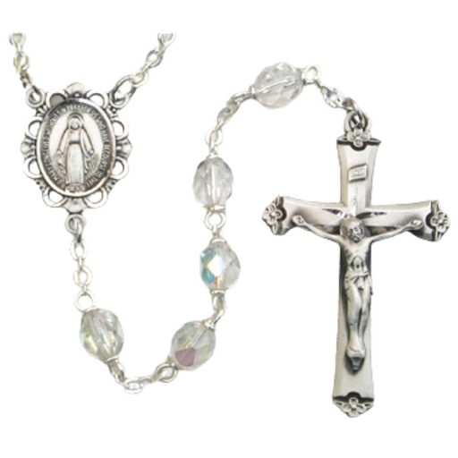 6mm Crystal Beads Miraculous Medal Rosary - April