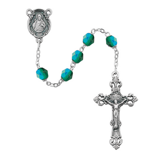 6mm Emerald Beads Sacred Heart Rosary - May