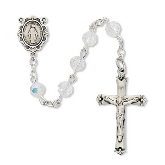6mm Crystal Beads Sterling Silver Miraculous Medal Rosary