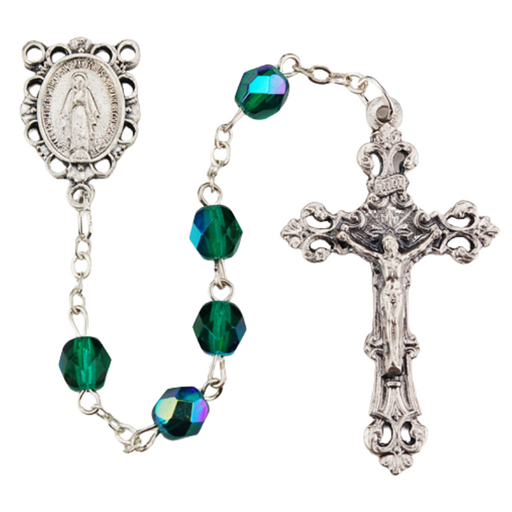 6mm Emerald Beads Miraculous Medal Rosary - May Rosary Catholic Gifts Catholic Presents Rosary Gifts