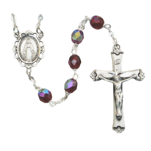 6mm Garnet Beads Miraculous Medal Rosary - January Miraculous Medal Rosary 