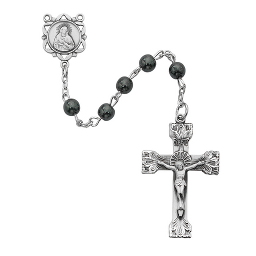 6mm Genuine Hematite Beads Sacred Heart Rosary Rosary Catholic Gifts Catholic Presents Rosary Gifts