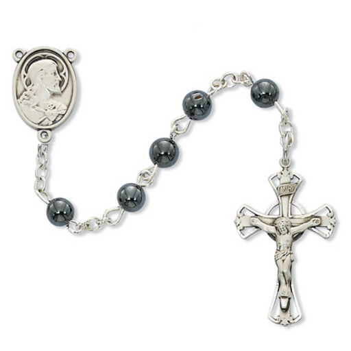 6mm Hematite Beads Sterling Silver Sacred Heart Rosary  Rosary Catholic Gifts Catholic Presents Rosary Gifts6mm Hematite Beads Sterling Silver Sacred Heart Rosary