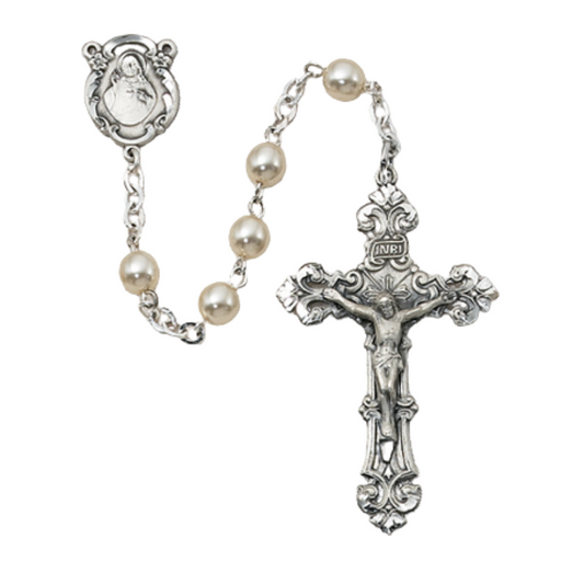 6mm Pearl Glass Sacred Heart Rosary