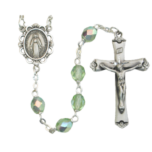6mm Peridot Beads Miraculous Medal Rosary - August