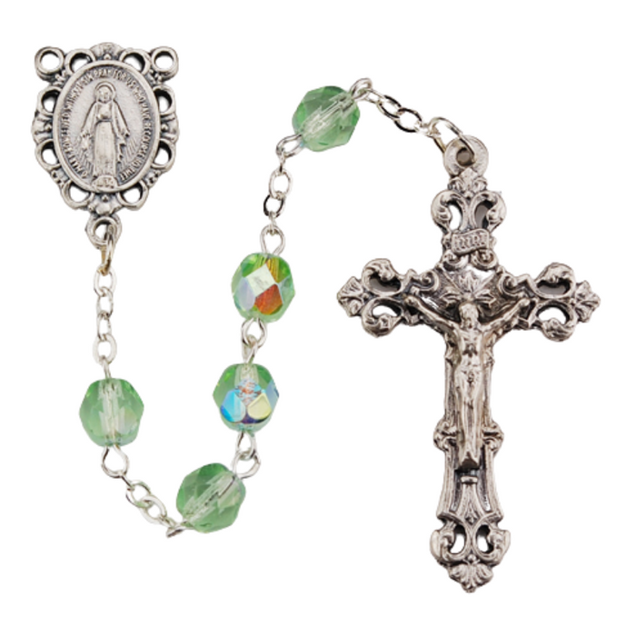 6mm Peridot Beads Miraculous Medal Rosary - August