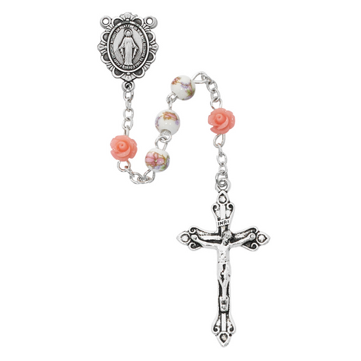 6mm Pink Flower Ceramic Beads Miraculous Medal Rosary Rosary Catholic Gifts Catholic Presents Rosary Gifts
