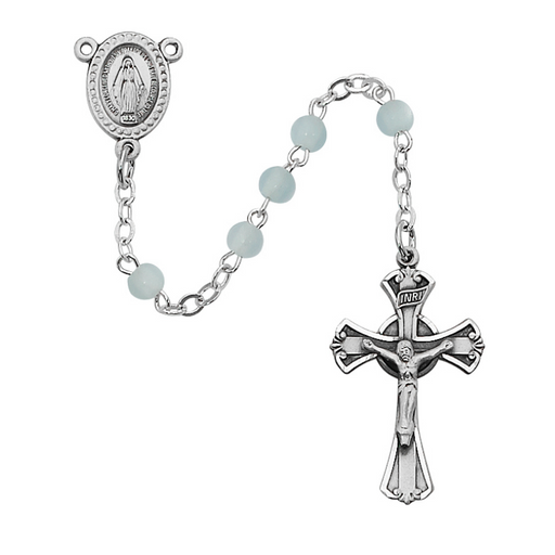 3mm Blue Pearl Beads Pewter Miraculous Medal Rosary Rosary Catholic Gifts Catholic Presents Rosary Gifts