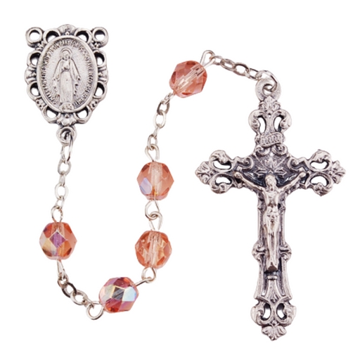 6mm Rose Crystal Beads Miraculous Medal Rosary - October Rosary Catholic Gifts Catholic Presents Rosary Gifts