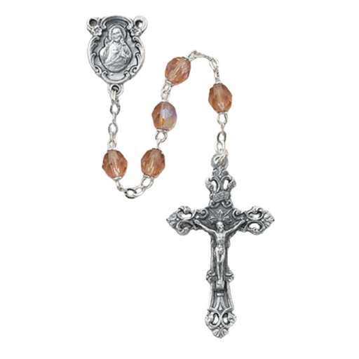 6mm Rose Crystal Beads Sacred Heart Rosary - October