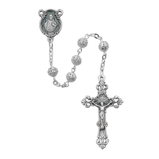 6mm Silver Filigree Sacred Heart Pewter Rosary Rosary Catholic Gifts Catholic Presents Rosary Gifts