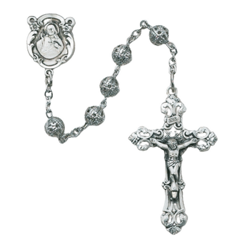 6mm Sterling Silver Filigree Sacred Heart Rosary  Rosary Catholic Gifts Catholic Presents Rosary Gifts