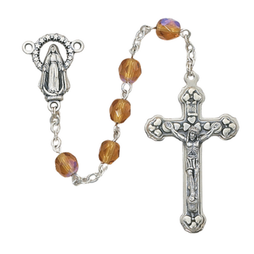 6mm Topaz Beads Blessed Virgin Mary Rosary - November