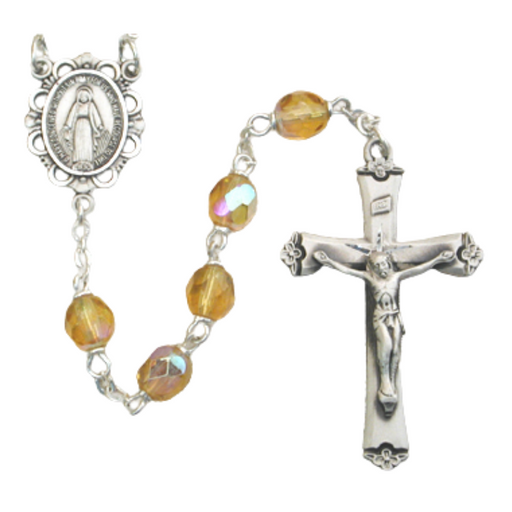 6mm Topaz Beads Miraculous Medal Rosary - November