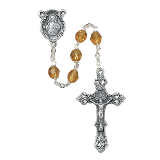 6mm Topaz Beads Sacred Heart Rosary - November