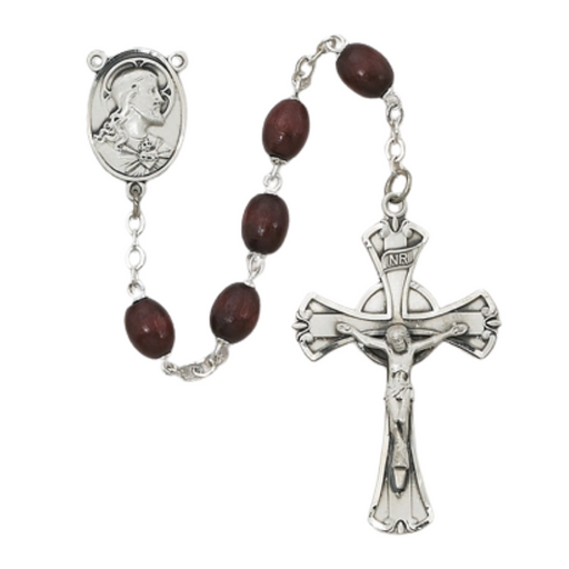 6x8mm Brown Wood Sterling Silver Sacred Heart Rosary 